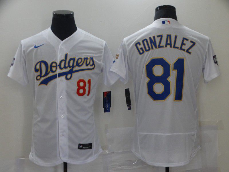 Men Los Angeles Dodgers 81 Gonzalez White gold and blue Elite 2021 Nike MLB Jersey